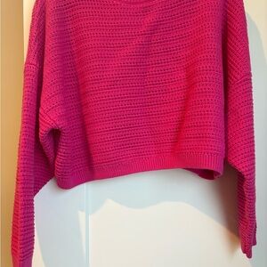 NWT - GAP Women's Vibrant Pink Crochet Boatneck Crop Sweater